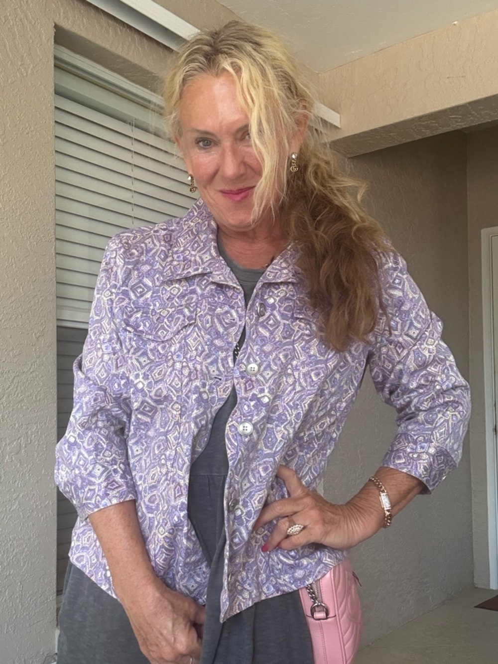 Christopher & Banks Lavender Geometric Button-Front Shirt Jacket
